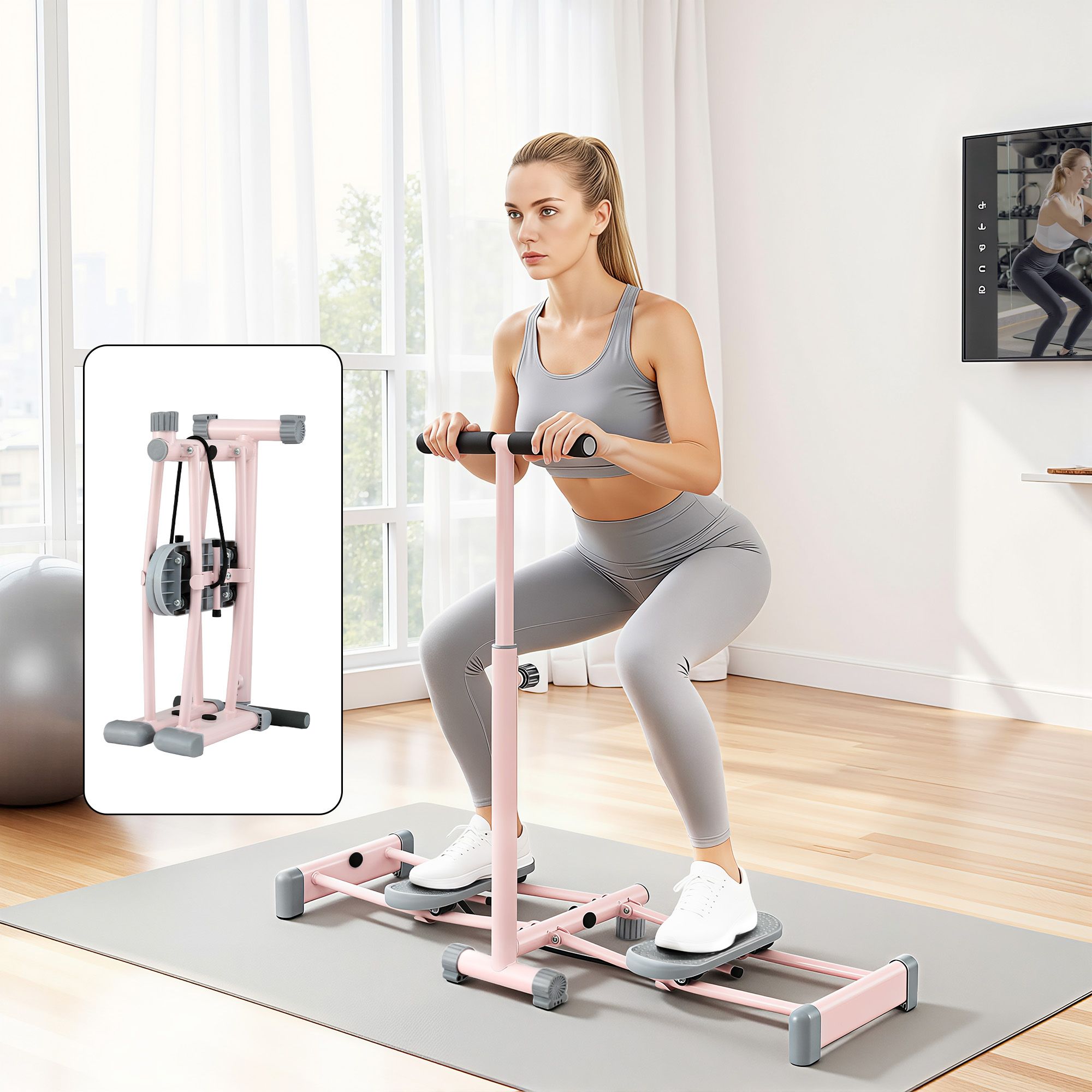Everfit Foldable Ski Exercise Machine Leg Thigh Trainer Home Fitness Cardio Pink - Image 1