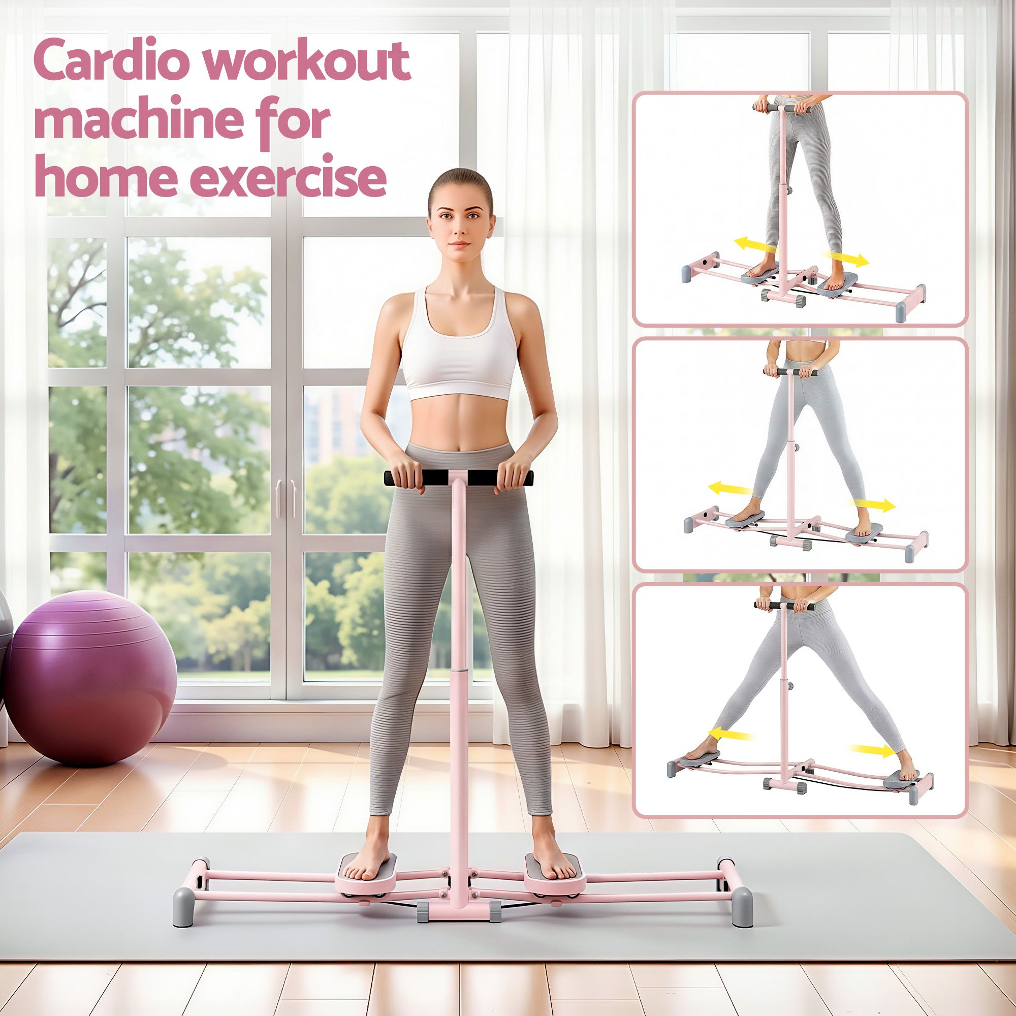 Everfit Foldable Ski Exercise Machine Leg Thigh Trainer Home Fitness Cardio Pink - Image 4