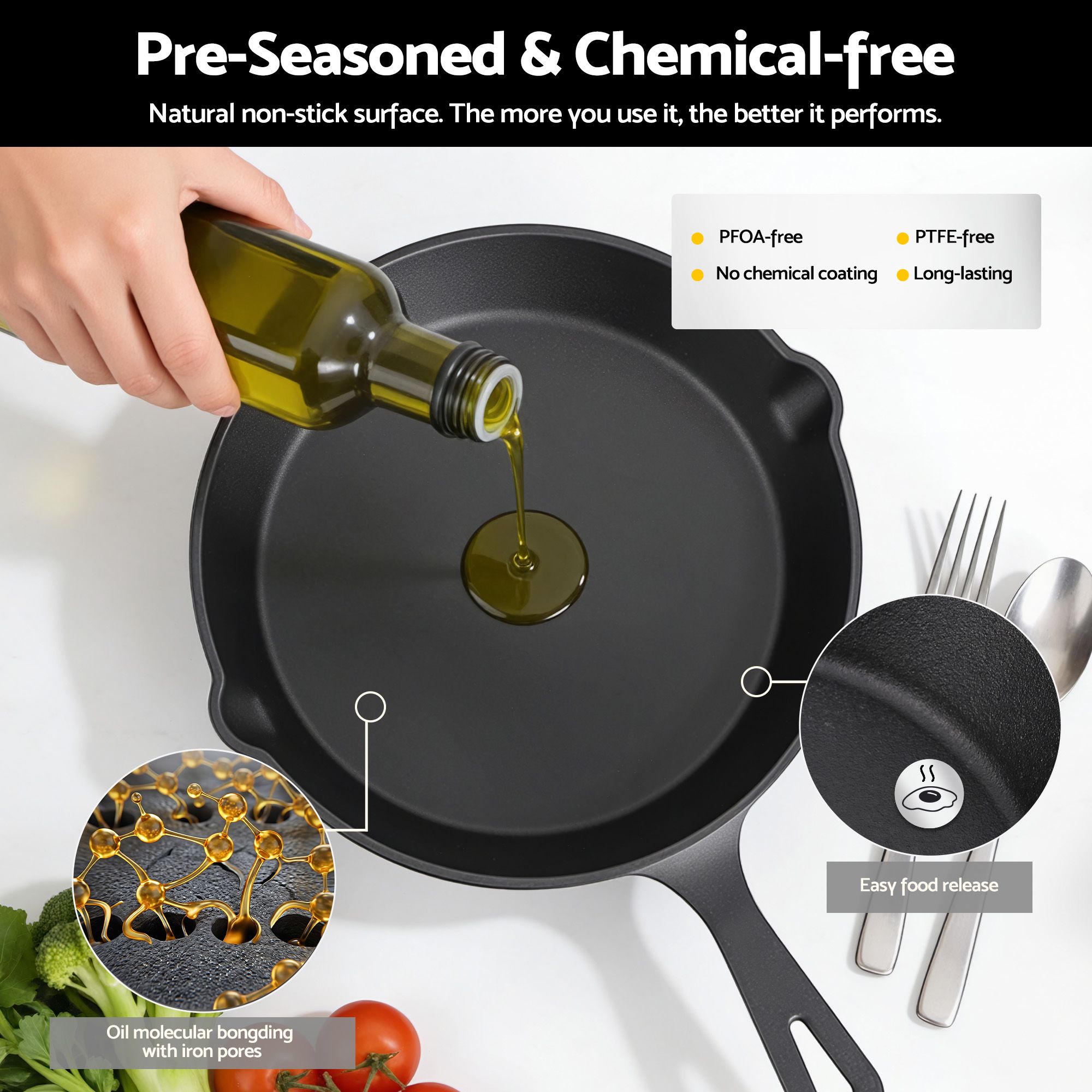 5-Star Chef Cast Iron Fry Pan Skillet Cookware Set Induction Black 14/16/20/24cm - Image 5