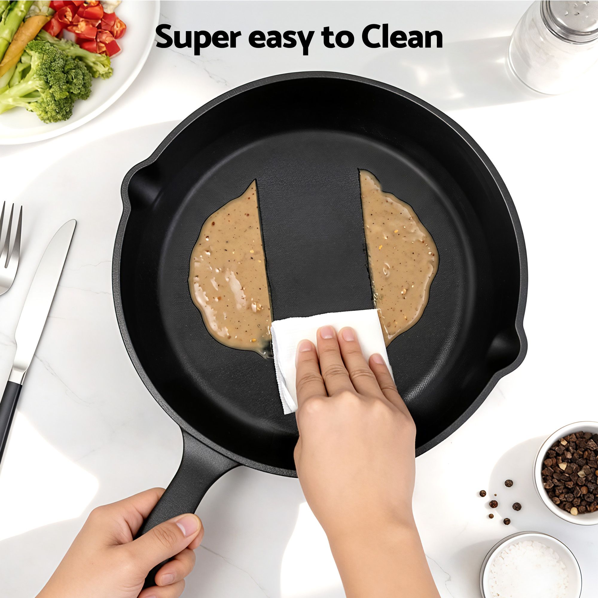 5-Star Chef Cast Iron Fry Pan Skillet Cookware Set Induction Black 14/16/20/24cm - Image 7