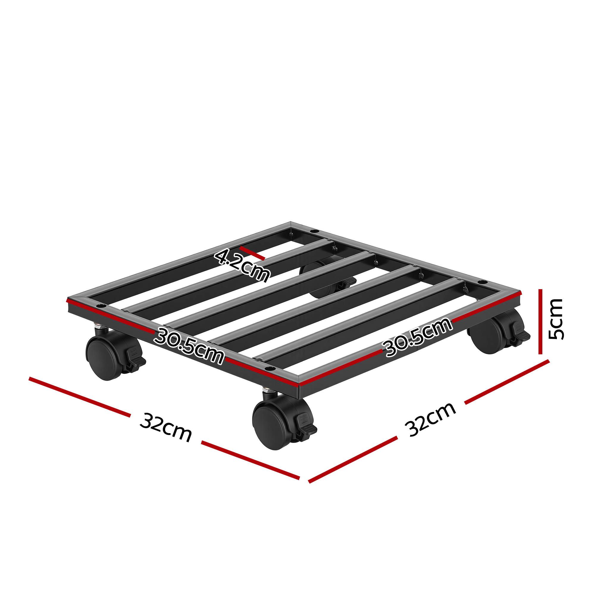 Green Fingers Plant Pot Trolleys 3pcs 32cm Galvanized Steel Lockable Wheels Roll Planter Black - Image 2