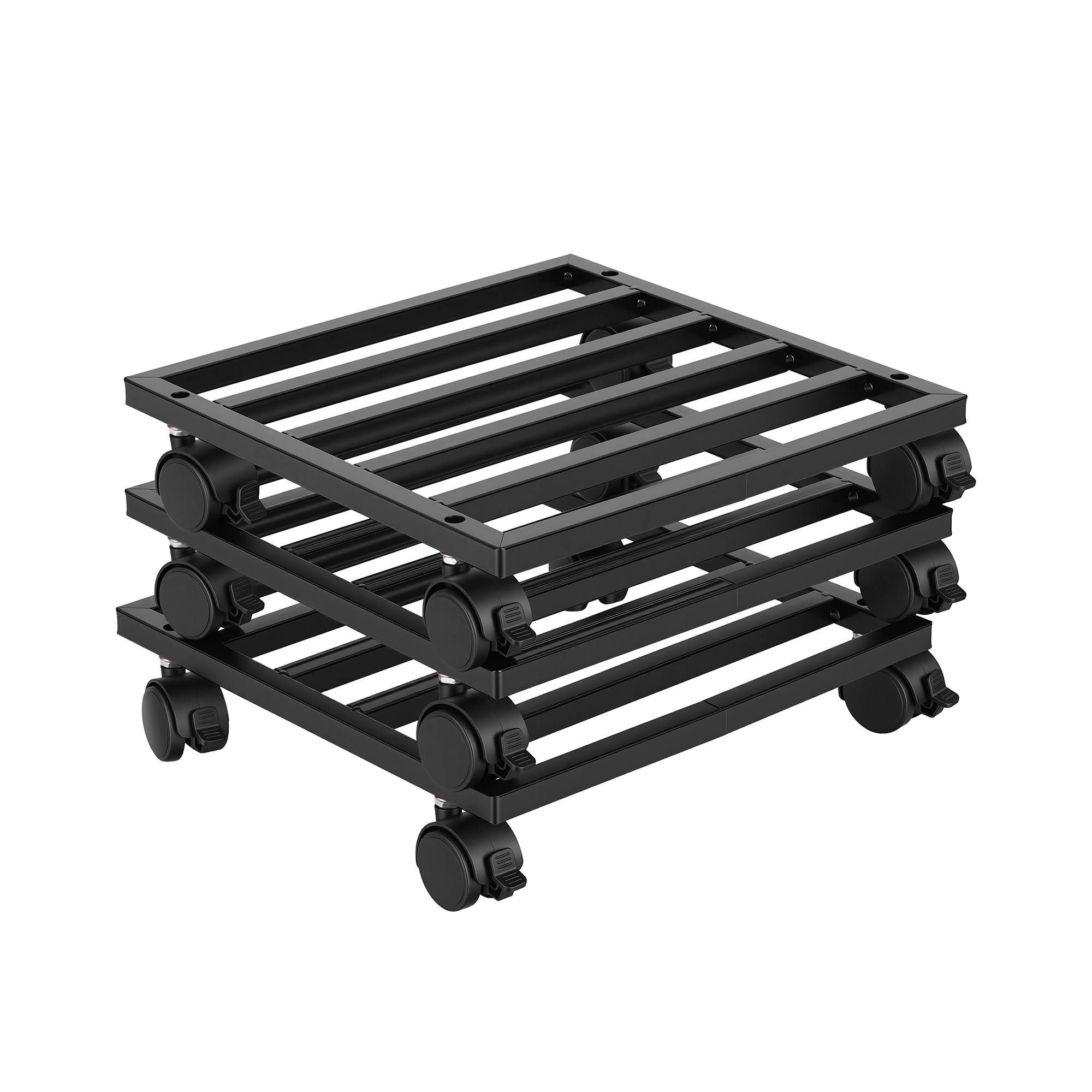 Green Fingers Plant Pot Trolleys 3pcs 32cm Galvanized Steel Lockable Wheels Roll Planter Black - Image 3