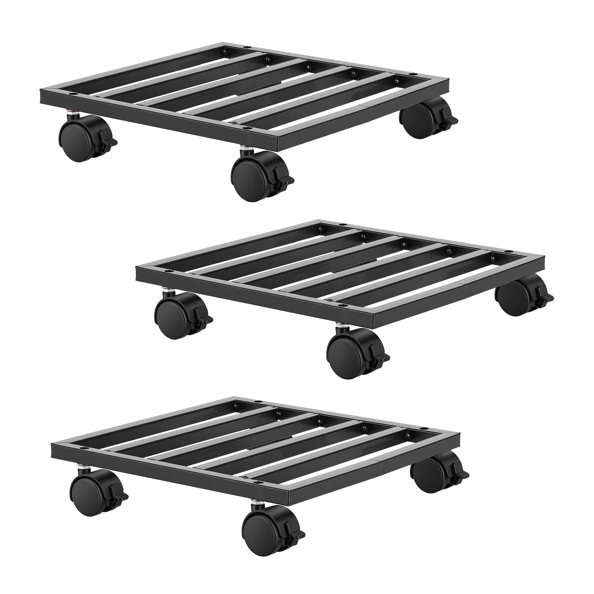 Green Fingers Plant Pot Trolleys 3pcs 32cm Galvanized Steel Lockable Wheels Roll Planter Black - Image 8