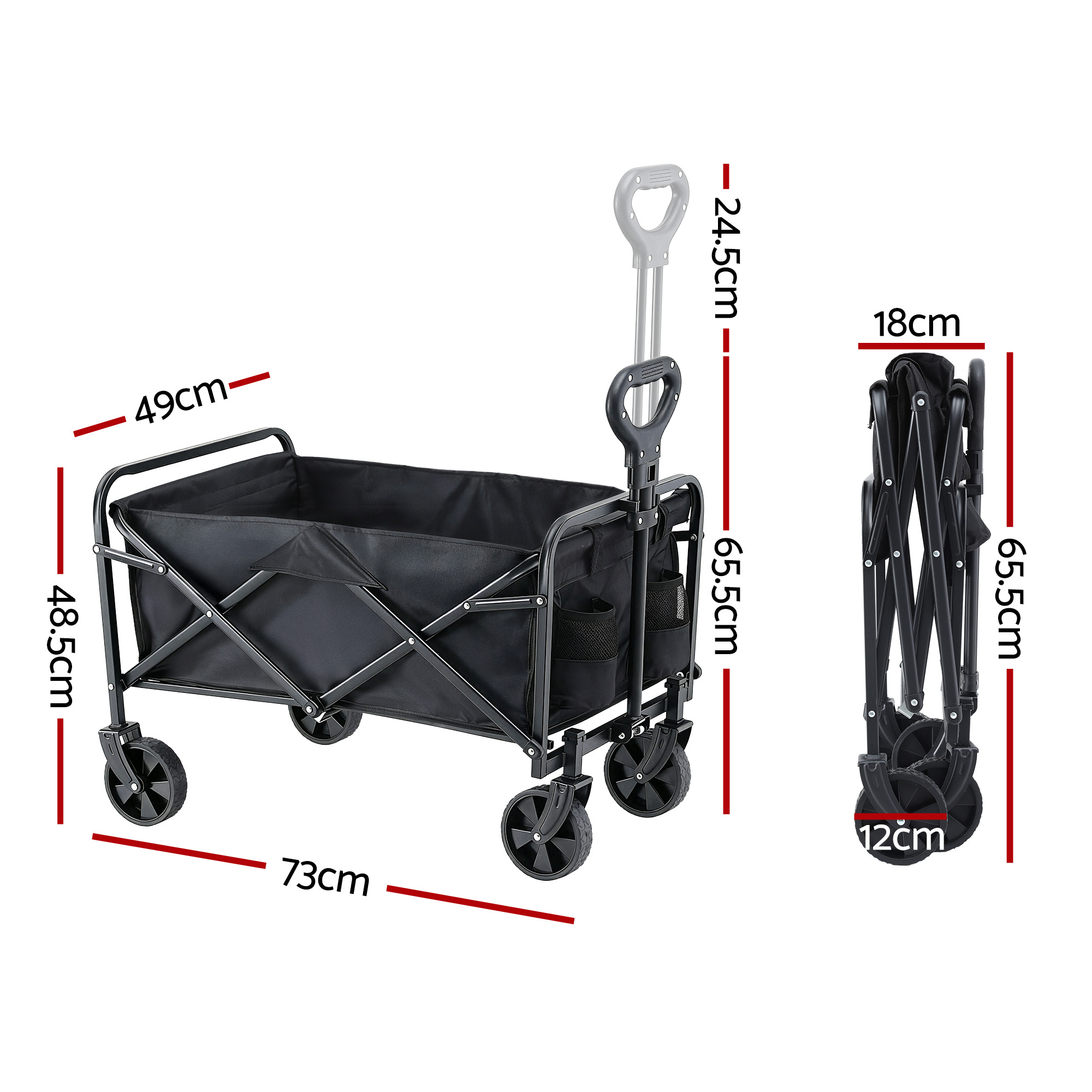 Gardeon Garden Cart Folding Trolley Camping Wagon Barrow Outdoor Beach Black - Image 3