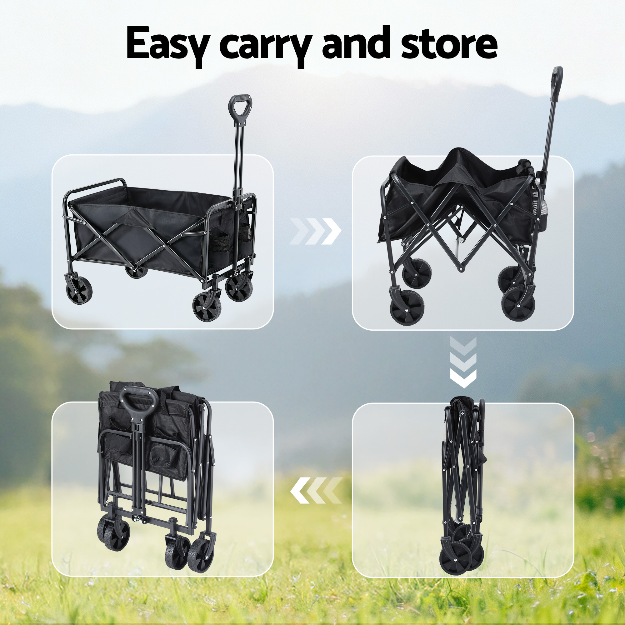 Gardeon Garden Cart Folding Trolley Camping Wagon Barrow Outdoor Beach Black - Image 7