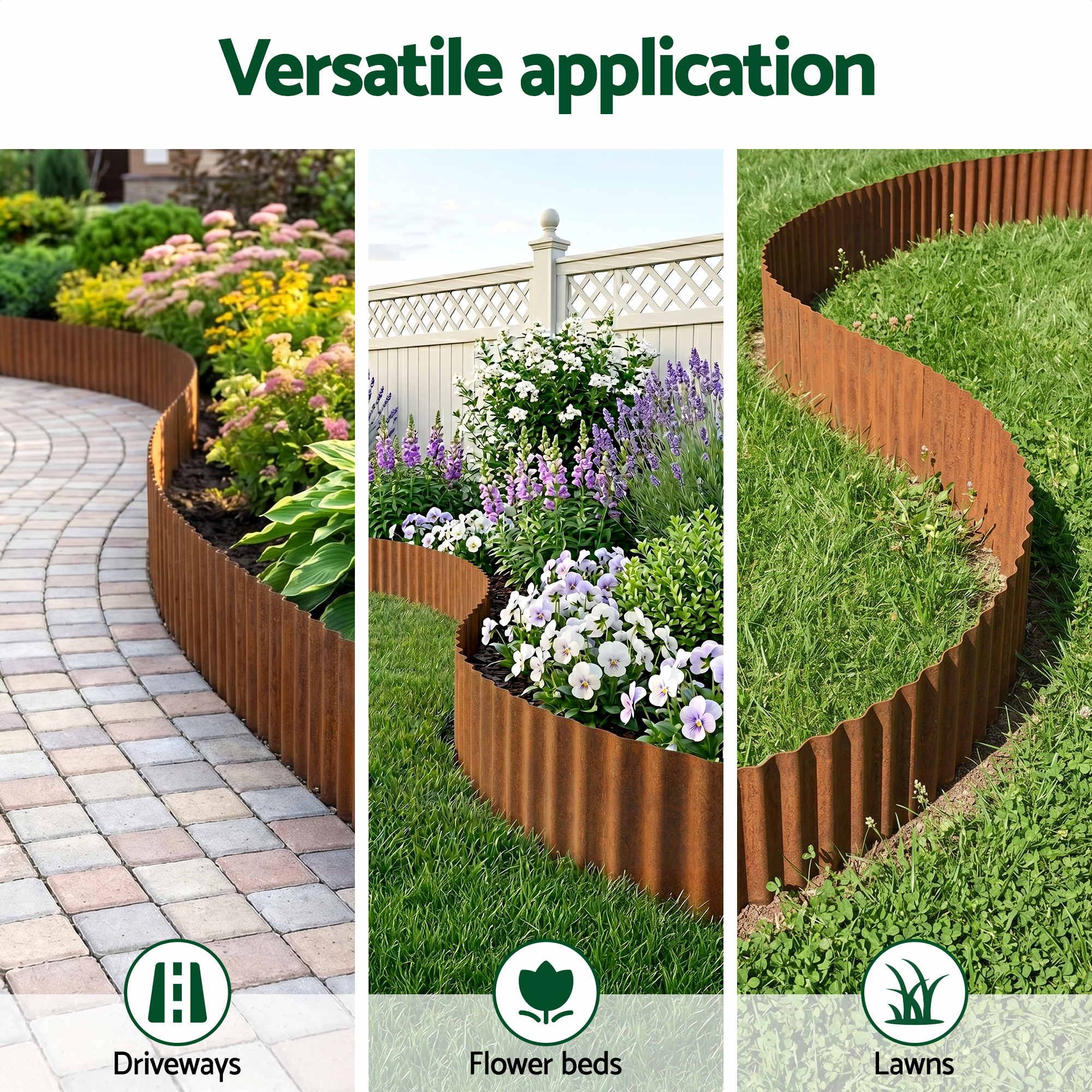 Green Fingers Garden Edging 10ft Metal Flexible Garden Border Corrugated Steel Lawn Edging Rust - Image 7