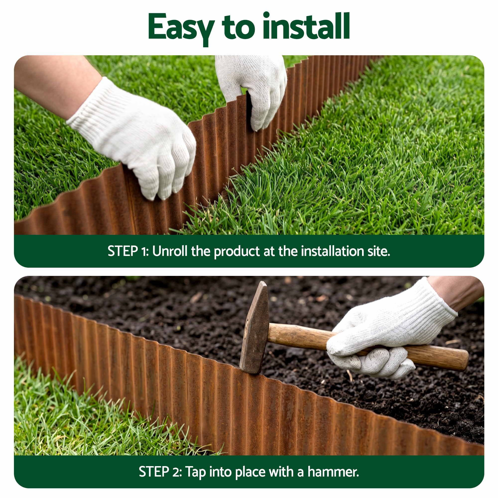 Green Fingers Garden Edging 10ft Metal Flexible Garden Border Corrugated Steel Lawn Edging Rust - Image 8