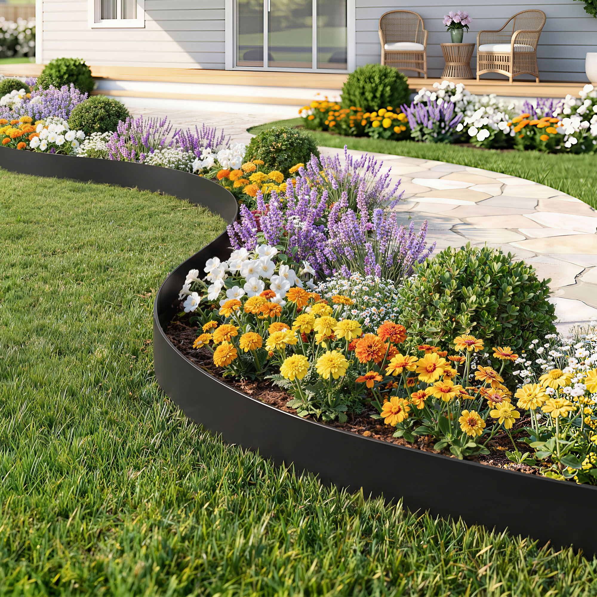 Green Fingers Garden Edging 33ft 30pcs Flexible Garden Border Plastic Lawn Edging Black - Image 1