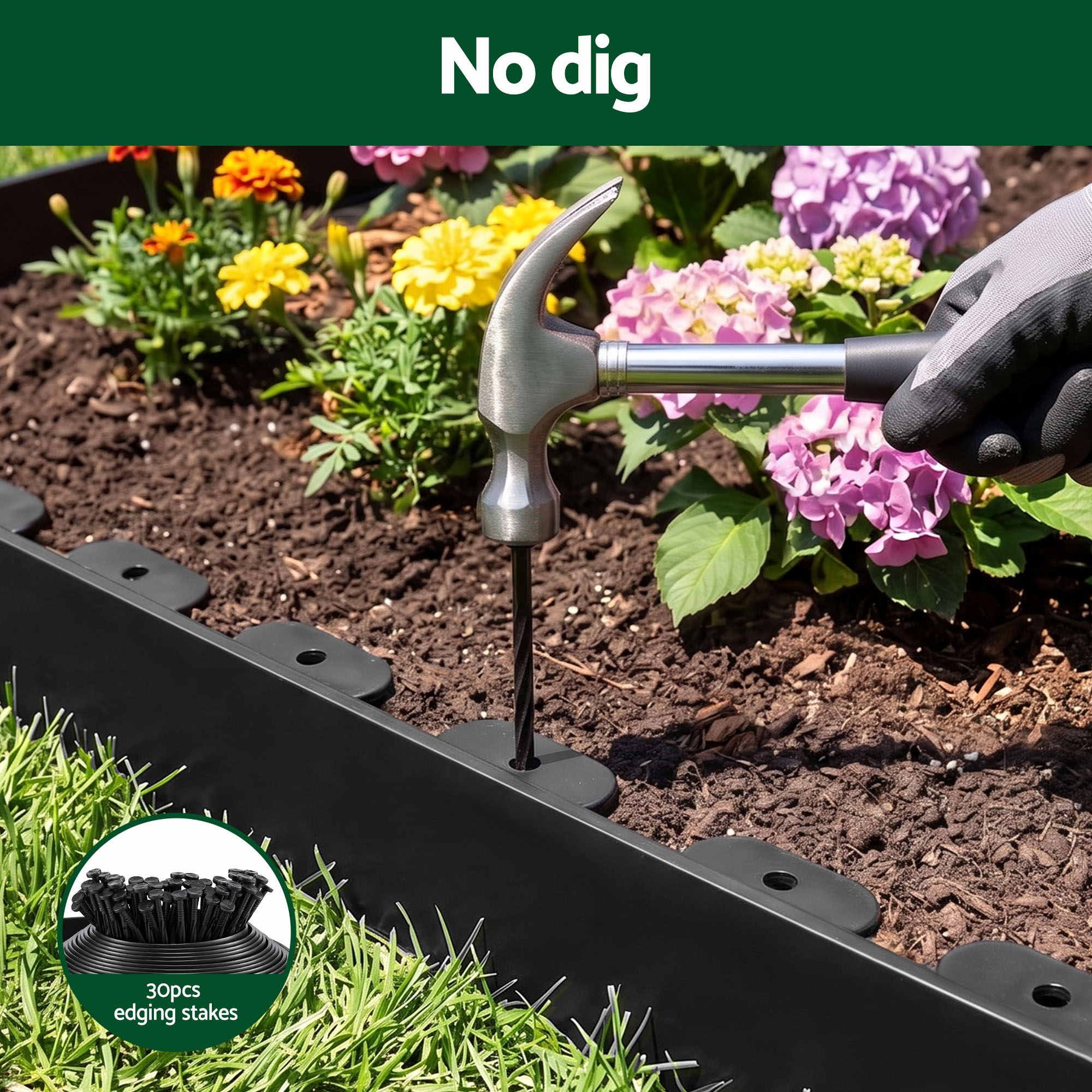 Green Fingers Garden Edging 33ft 30pcs Flexible Garden Border Plastic Lawn Edging Black - Image 4