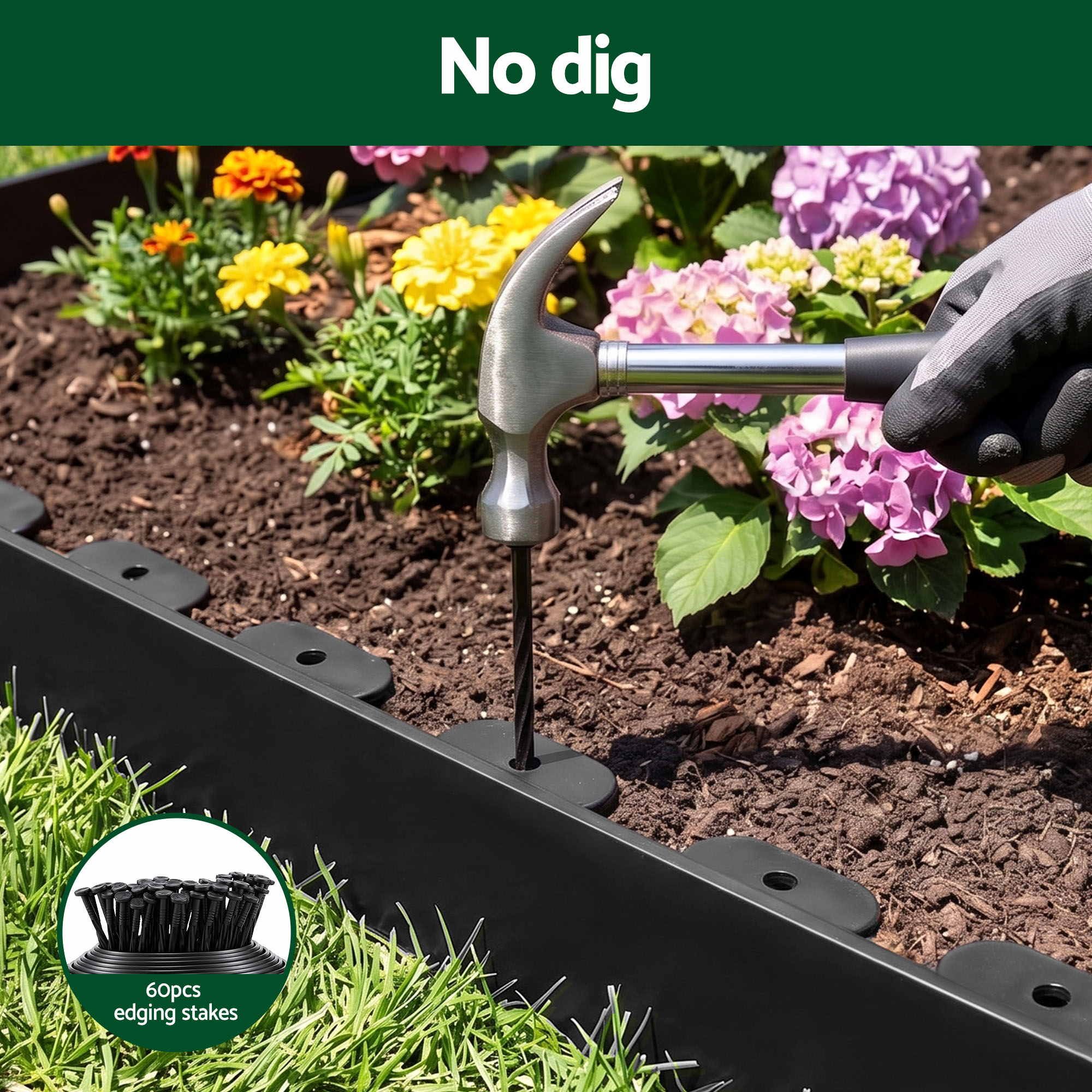 Green Fingers Garden Edging 60ft 30pcs Flexible Garden Border Plastic Lawn Edging Black - Image 4