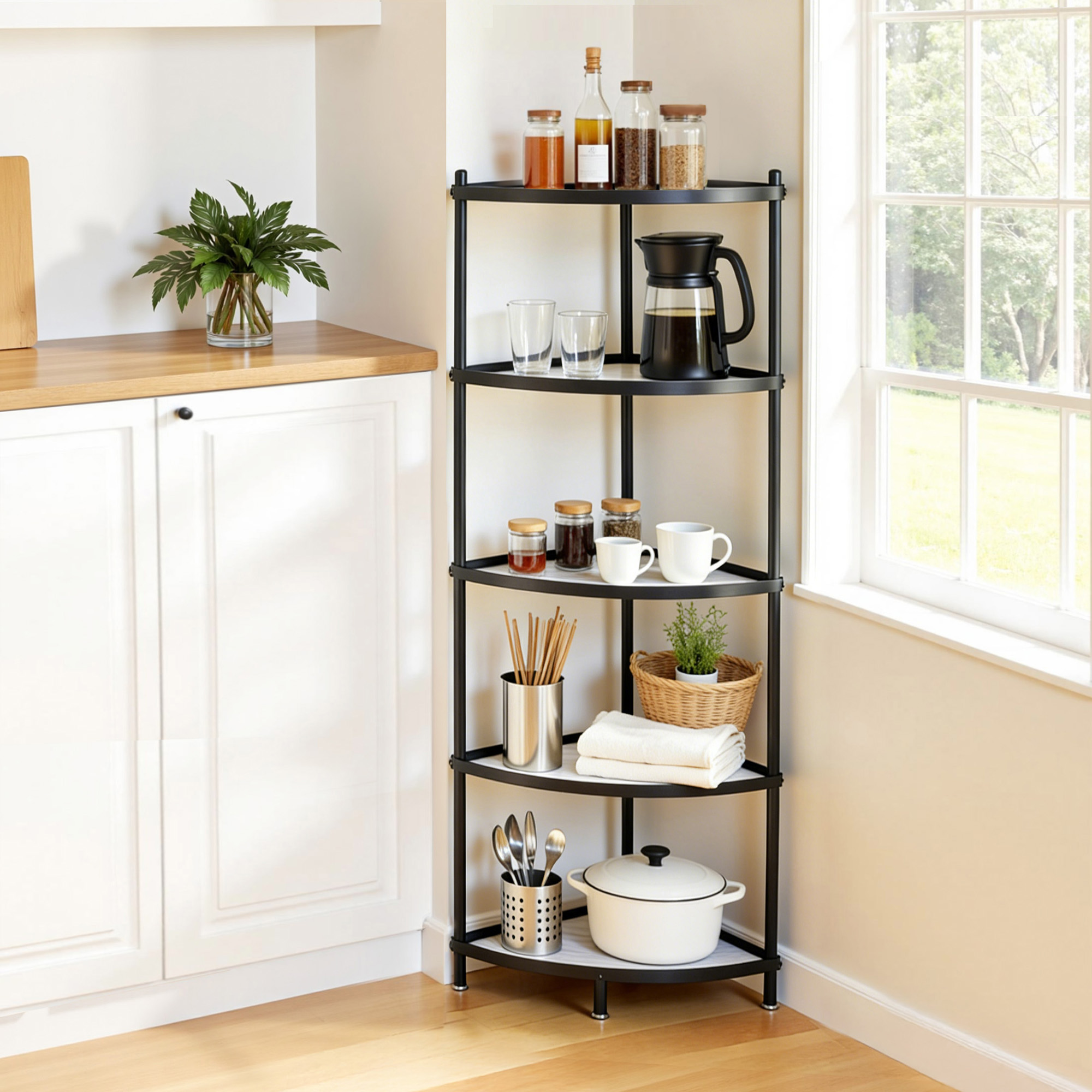 Artiss 5-Tier Kitchen Corner Shelf Rack Stand Microwave Metal Storage Shelves - Image 1