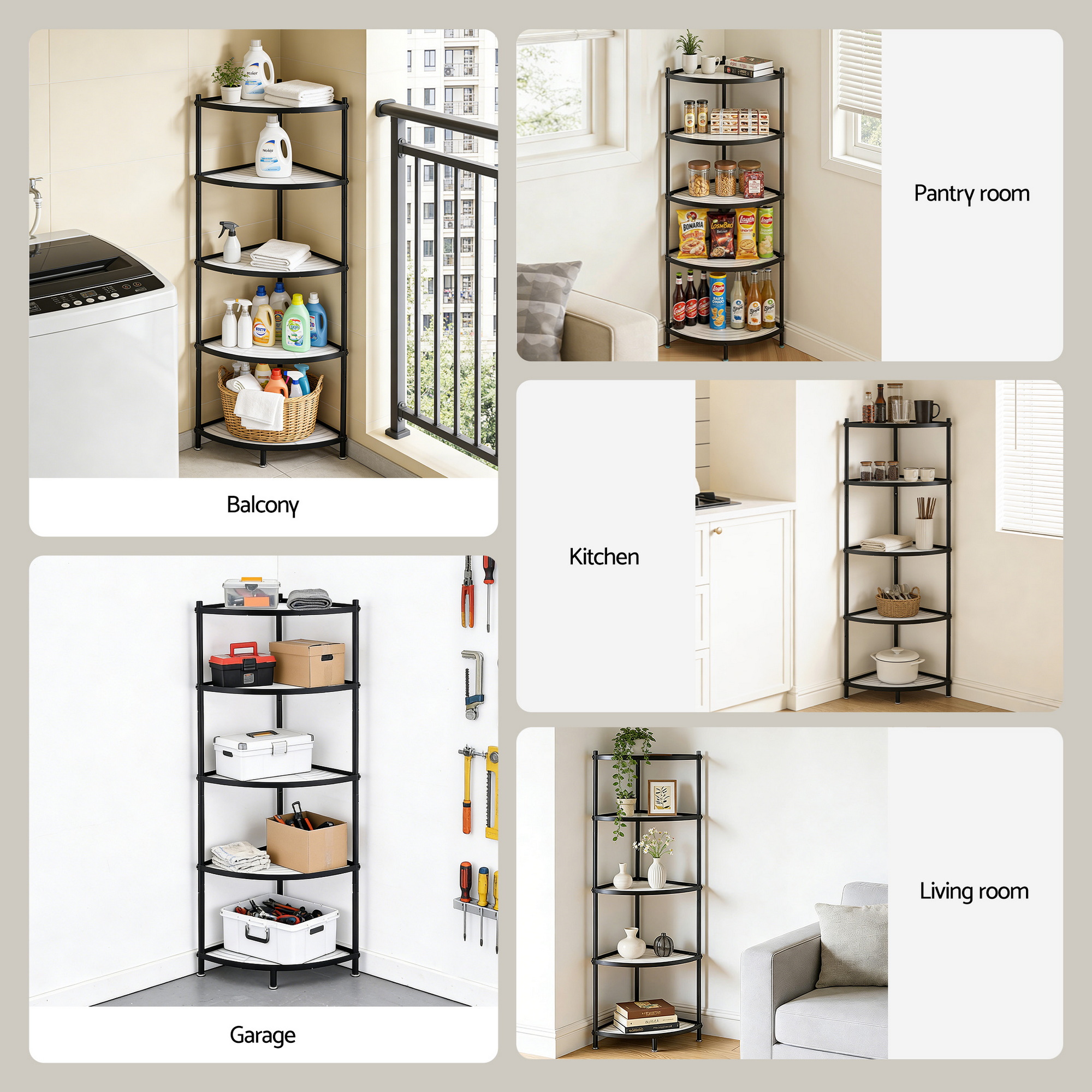 Artiss 5-Tier Kitchen Corner Shelf Rack Stand Microwave Metal Storage Shelves - Image 8
