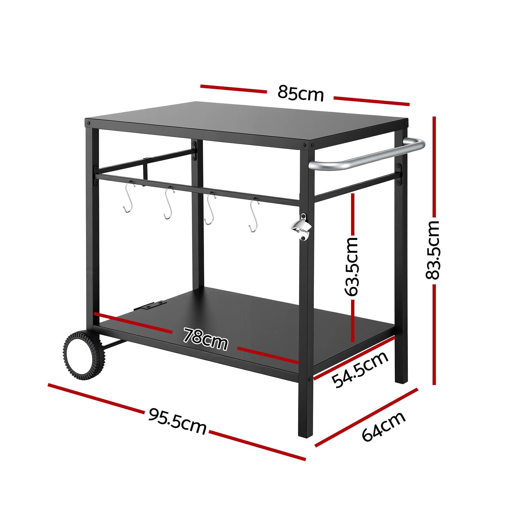 Weisshorn BBQ Camp Party Table, Garden Backyard Outdoor Cart Stainless Steel Prep Table Mobile Kitchen Trolley Heavy Duty with Wheels Tank Holder Hooks, Black - Image 3
