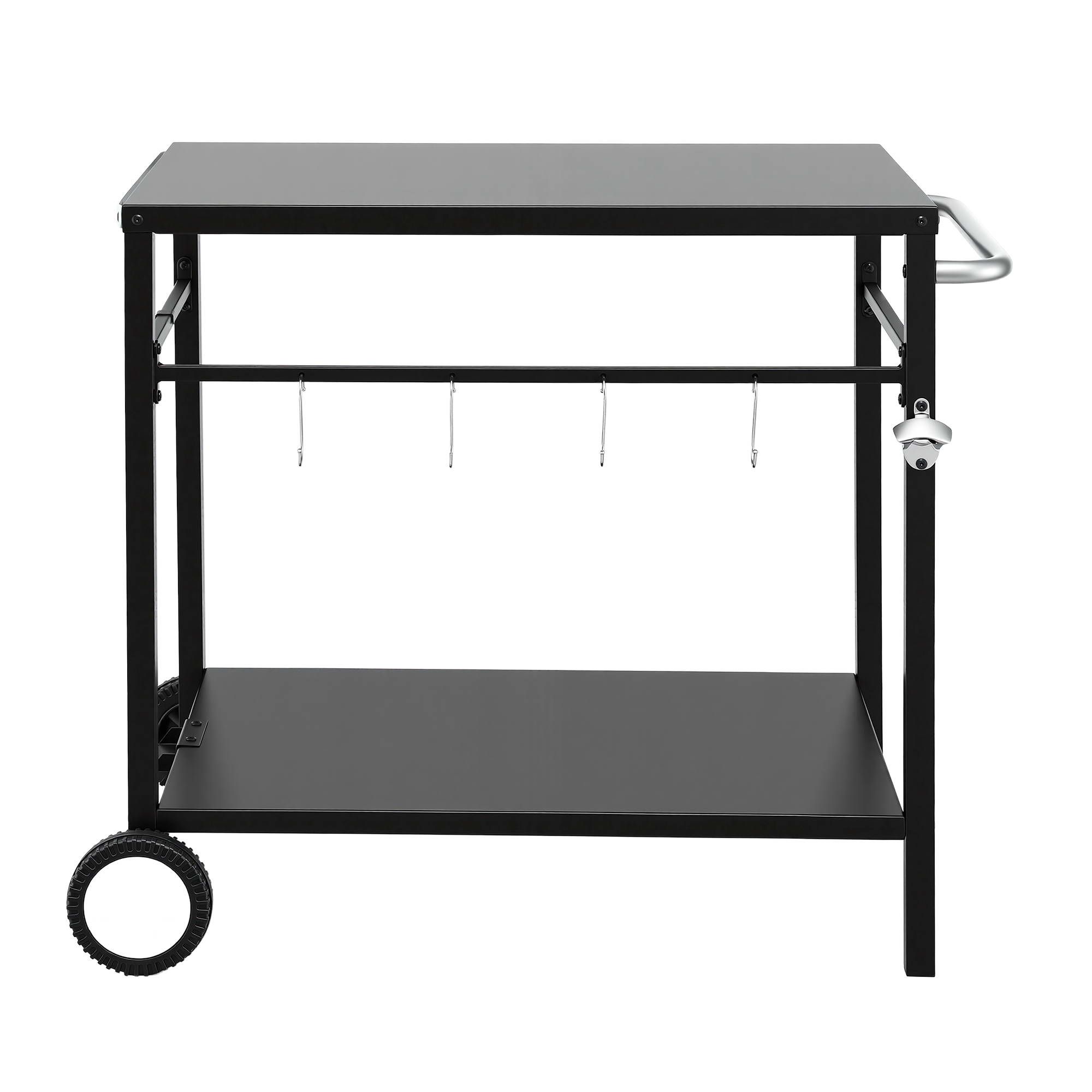 Weisshorn BBQ Camp Party Table, Garden Backyard Outdoor Cart Stainless Steel Prep Table Mobile Kitchen Trolley Heavy Duty with Wheels Tank Holder Hooks, Black - Image 4