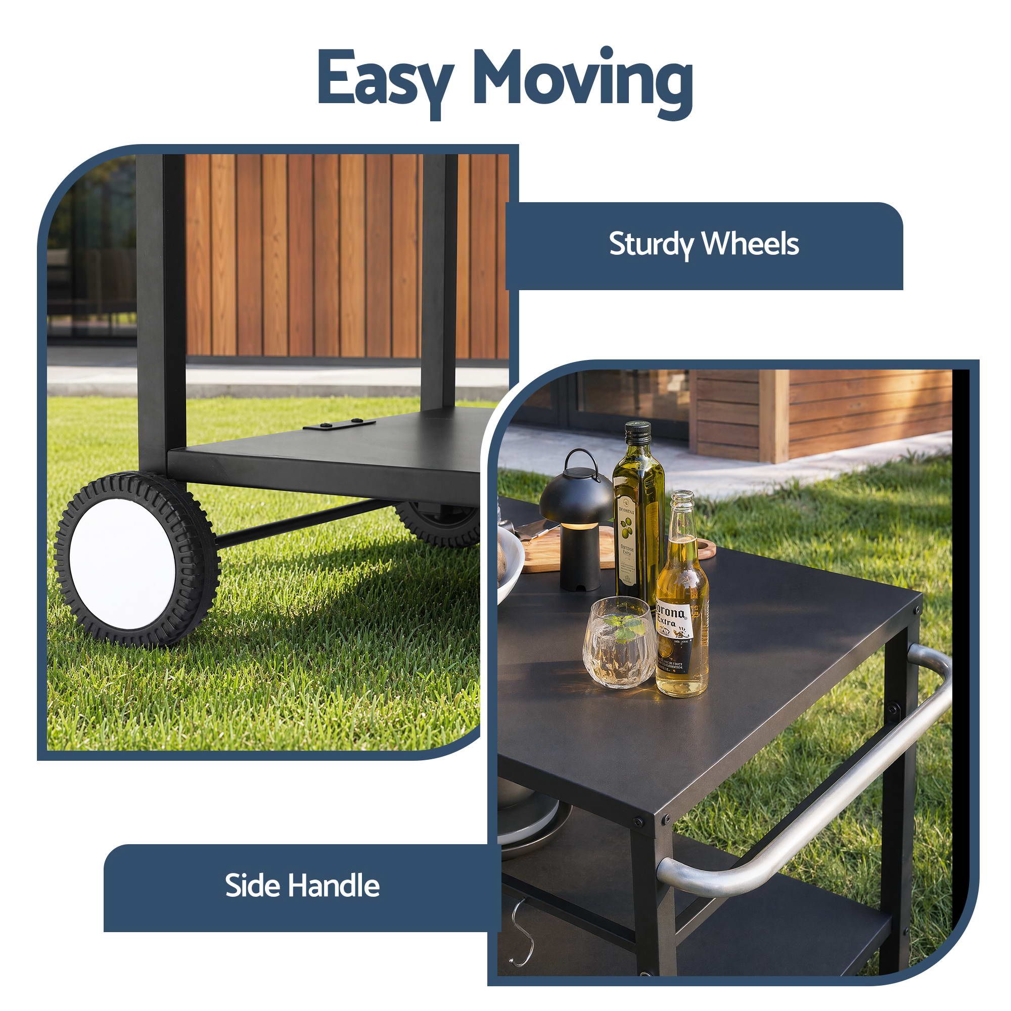 Weisshorn BBQ Camp Party Table, Garden Backyard Outdoor Cart Stainless Steel Prep Table Mobile Kitchen Trolley Heavy Duty with Wheels Tank Holder Hooks, Black - Image 6