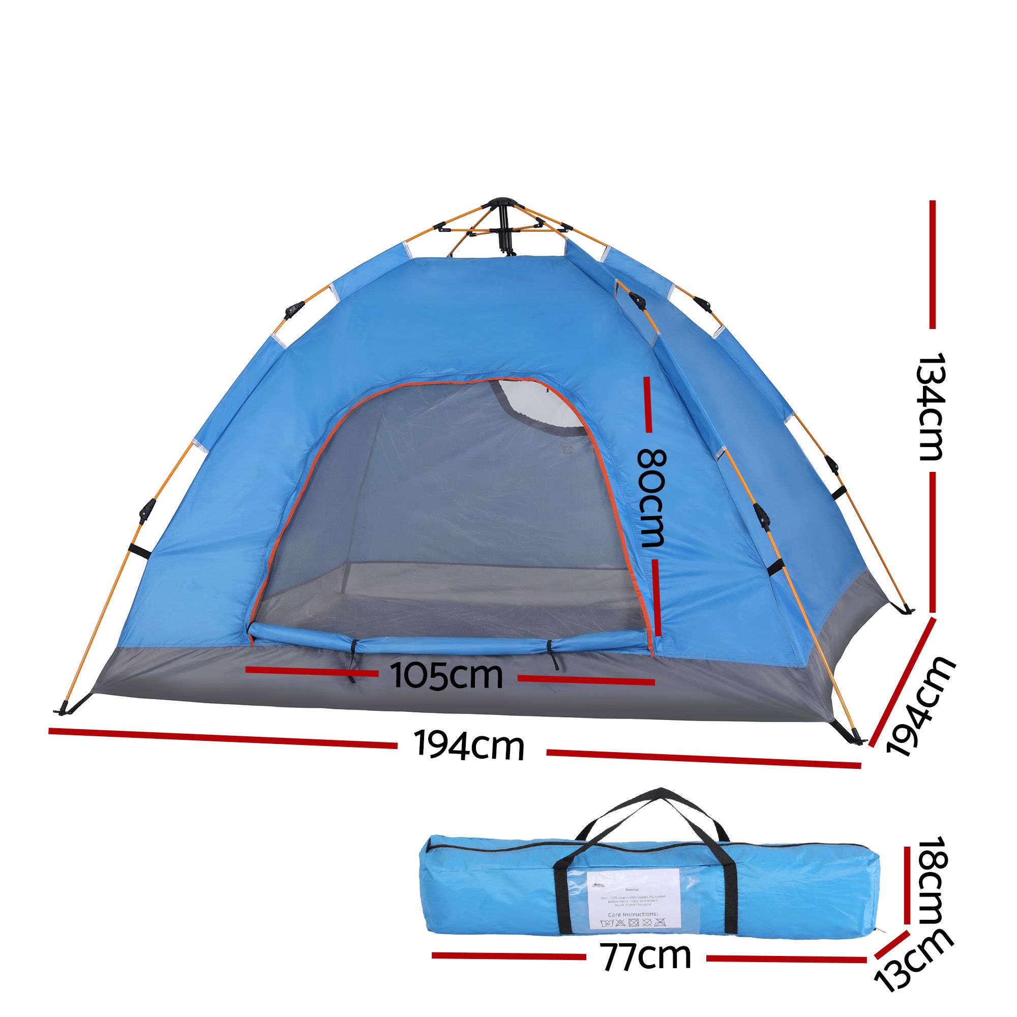 Weisshorn Camping Tent Instant Tent Pop up 2 Person Outdoor Hiking Tents Hiking Blue - Image 2