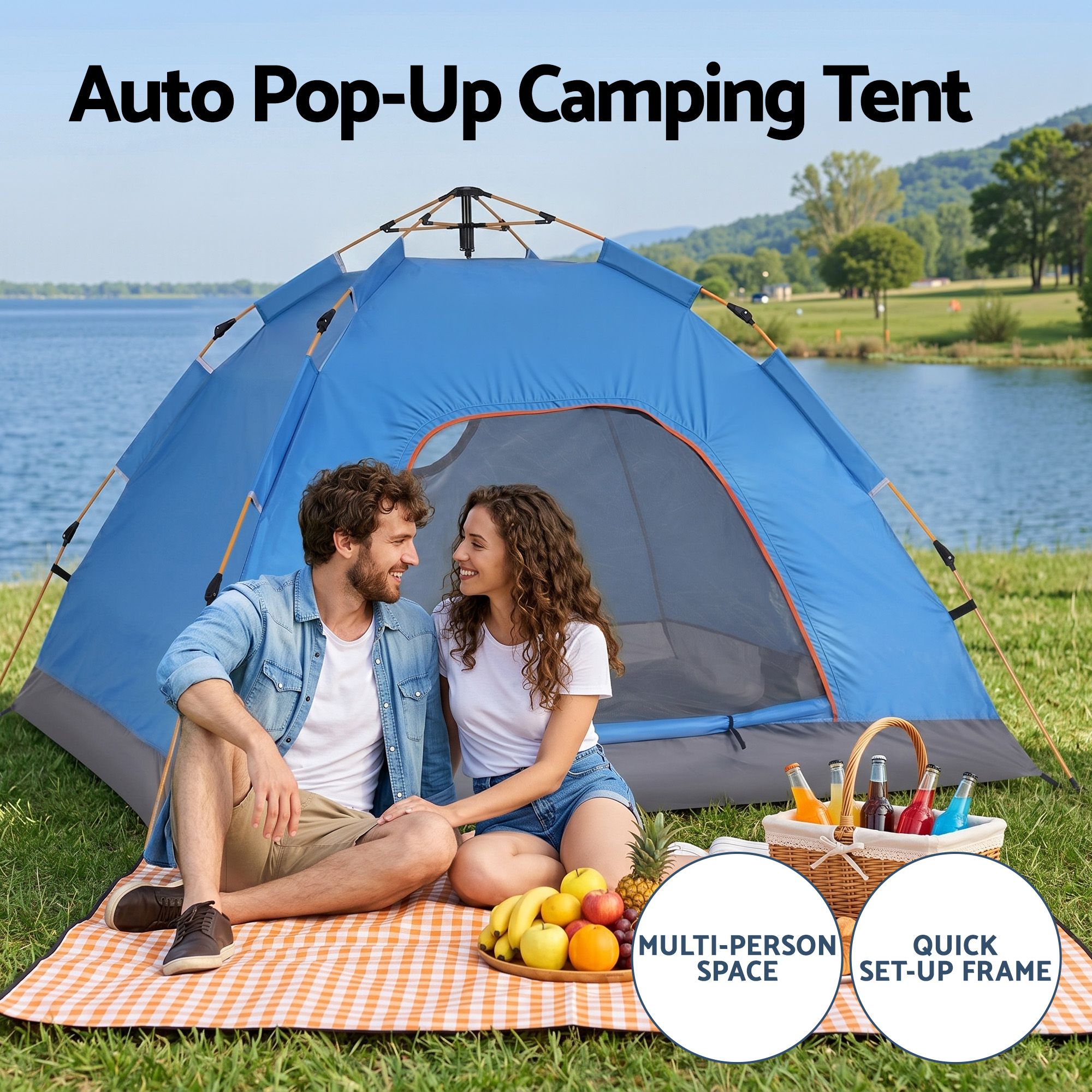 Weisshorn Camping Tent Instant Tent Pop up 2 Person Outdoor Hiking Tents Hiking Blue - Image 4