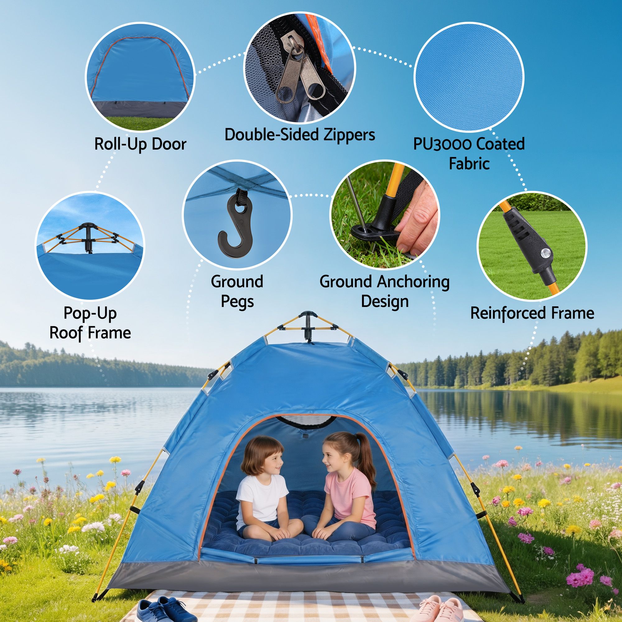 Weisshorn Camping Tent Instant Tent Pop up 2 Person Outdoor Hiking Tents Hiking Blue - Image 6