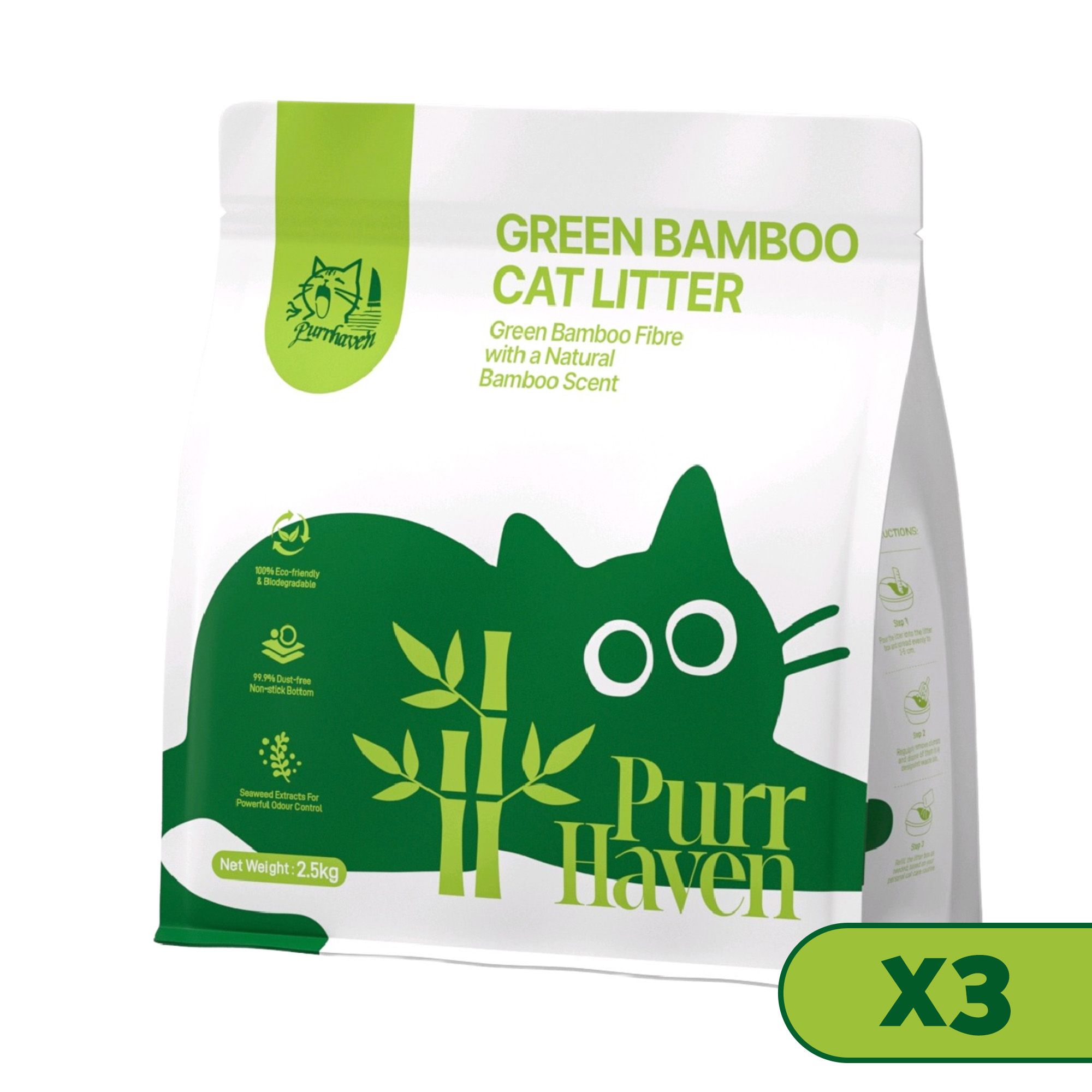PurrHaven Bamboo Clumping Cat & Kitty Litter, 7.5kg (3 Pack),Dust Free,Natural Flusable,Easy to Clean,Odour Neutraliser,Rapid Liquid Absorption,Non-Toxic Formula - Image 1