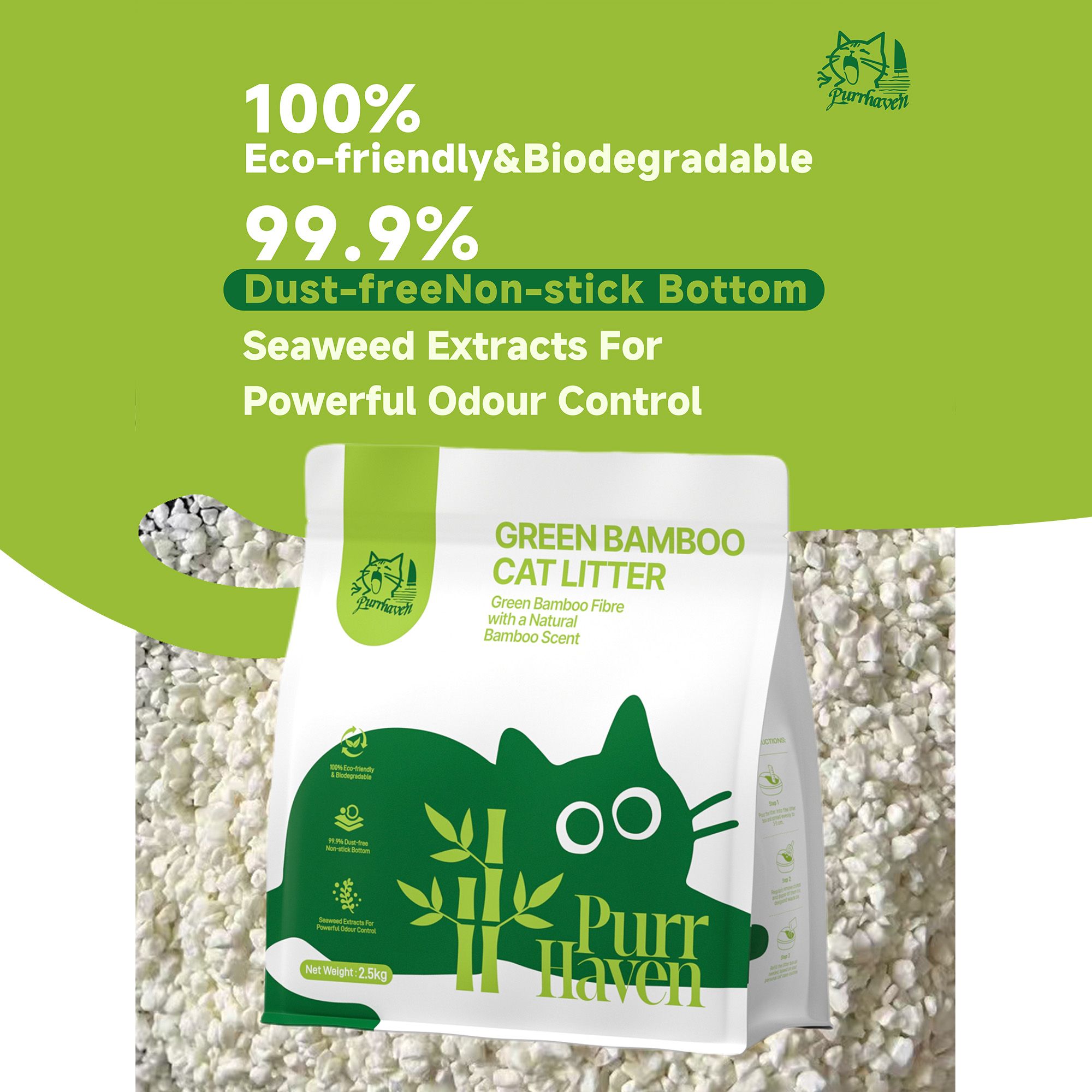 PurrHaven Bamboo Clumping Cat & Kitty Litter, 7.5kg (3 Pack),Dust Free,Natural Flusable,Easy to Clean,Odour Neutraliser,Rapid Liquid Absorption,Non-Toxic Formula - Image 3