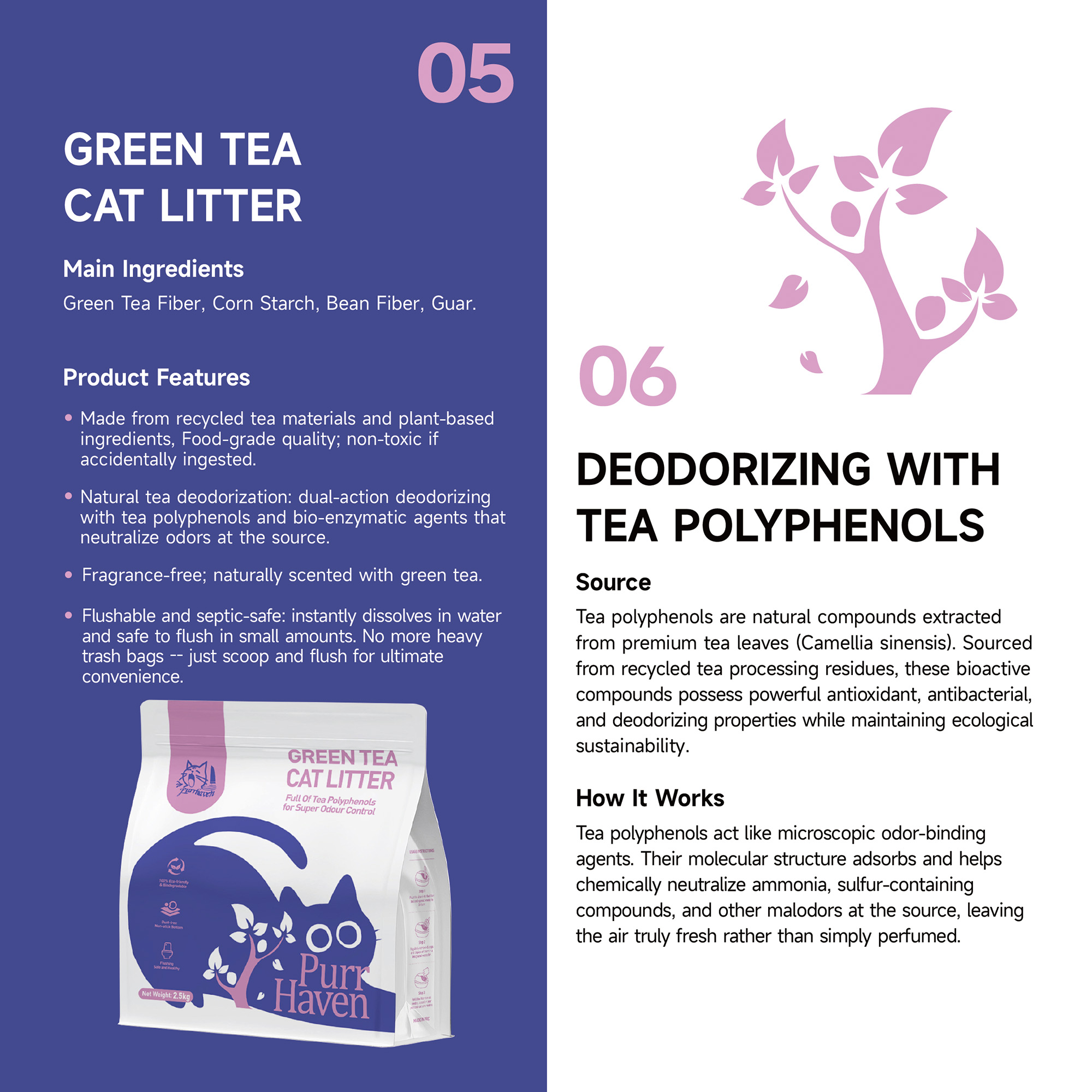 PurrHaven Green Tea Clumping Cat & Kitty Litter, 15kg (6 Pack),Dust Free,Natural Flusable,Easy to Clean,Odour Neutraliser,Rapid Liquid Absorption,Non-Toxic Formula - Image 5