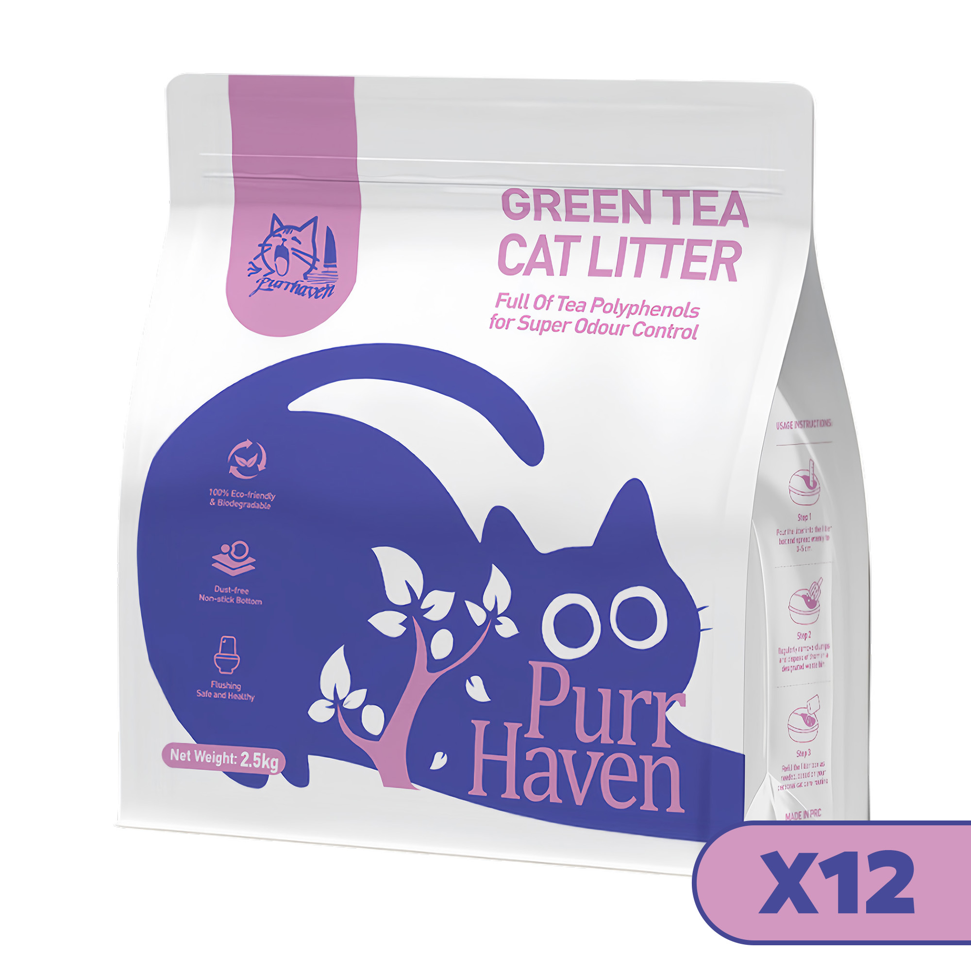 PurrHaven Green Tea Clumping Cat & Kitty Litter, 30kg (12 Pack),Dust Free,Natural Flusable,Easy to Clean,Odour Neutraliser,Rapid Liquid Absorption,Non-Toxic Formula - Image 7