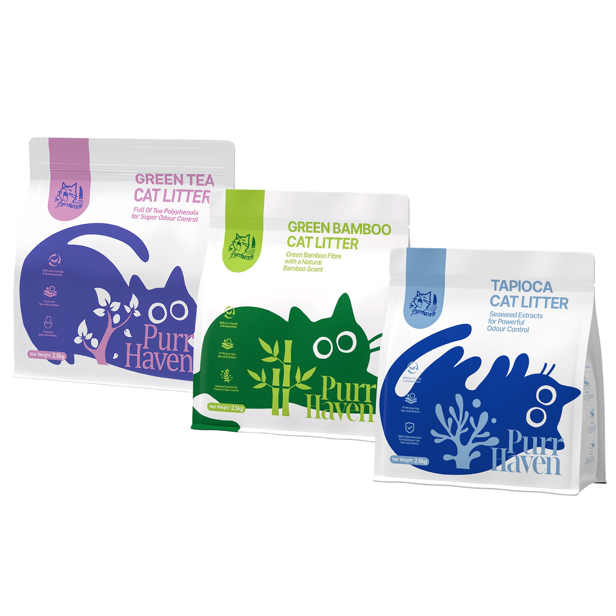 PurrHaven Tapioca Clumping Cat & Kitty Litter, 7.5kg (3 Pack),Dust Free,Easy to Clean,Odour Neutraliser,Rapid Liquid Absorption,Non-Toxic Formula - Image 1