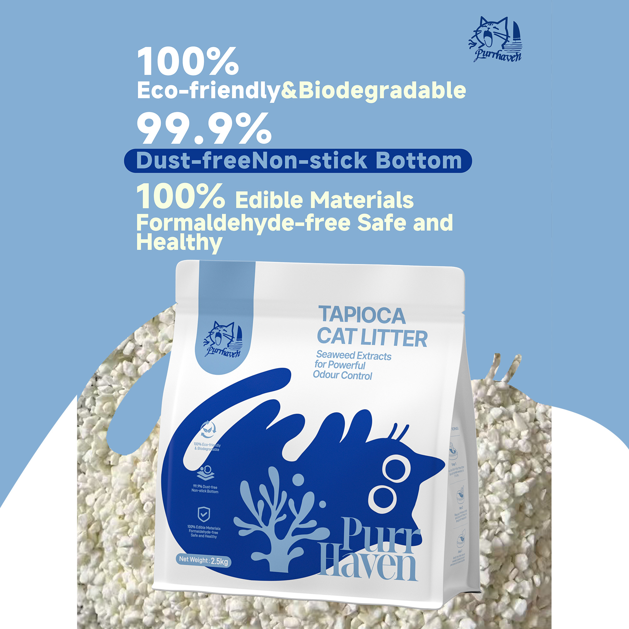 PurrHaven Tapioca Clumping Cat & Kitty Litter, 15kg (6 Pack),Dust Free,Natural Flusable,Easy to Clean,Odour Neutraliser,Rapid Liquid Absorption,Non-Toxic Formula - Image 3