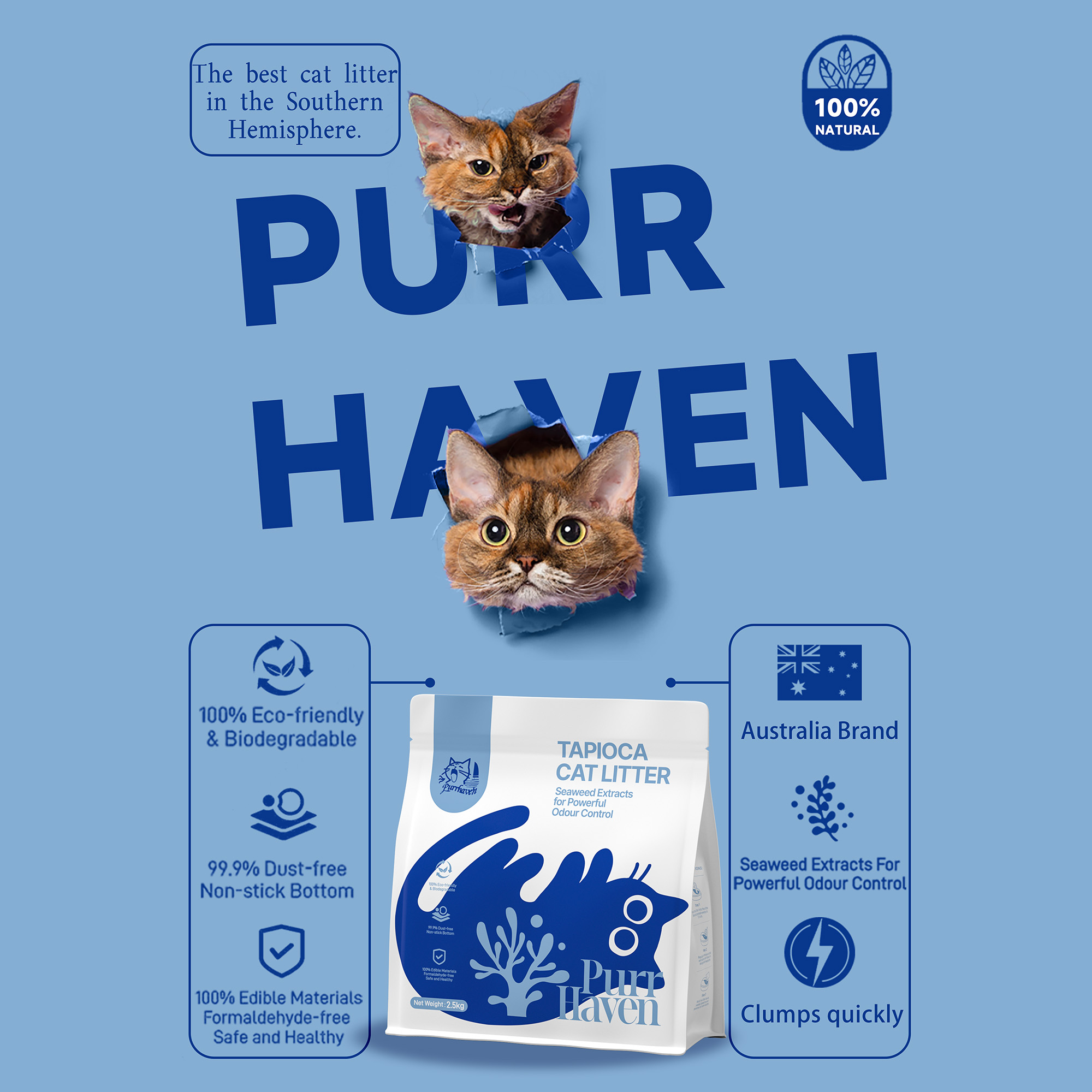 PurrHaven Tapioca Clumping Cat & Kitty Litter, 15kg (6 Pack),Dust Free,Natural Flusable,Easy to Clean,Odour Neutraliser,Rapid Liquid Absorption,Non-Toxic Formula - Image 4