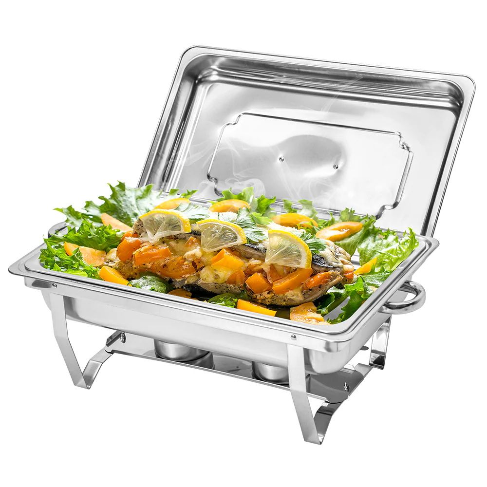 Alston 9L Chafing Dish Set, Premium 410 Stainless Steel Buffet Warmer, Bain Marie Food Server with Fuel Holders & Lid, Stackable Catering Equipment for Hotels, Parties, Weddings & Banquets, Silver - Image 1