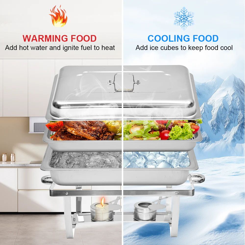 Alston 9L Chafing Dish Set, Premium 410 Stainless Steel Buffet Warmer, Bain Marie Food Server with Fuel Holders & Lid, Stackable Catering Equipment for Hotels, Parties, Weddings & Banquets, Silver - Image 3