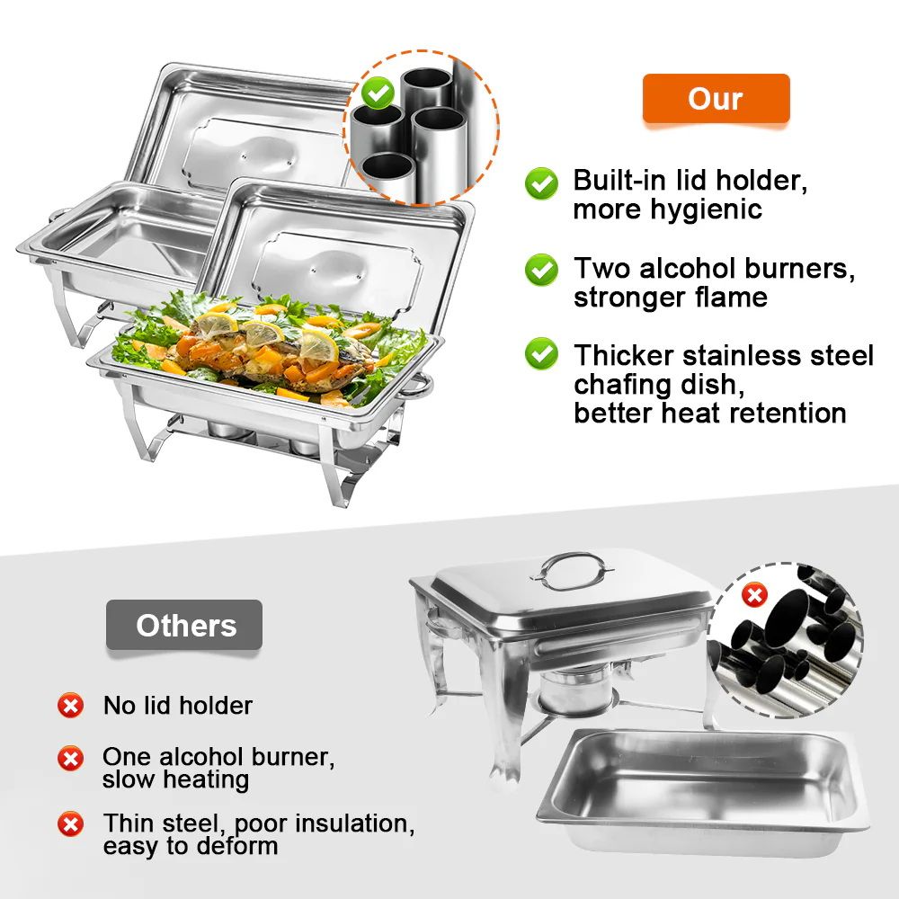 Alston 9L Chafing Dish Set, Premium 410 Stainless Steel Buffet Warmer, Bain Marie Food Server with Fuel Holders & Lid, Stackable Catering Equipment for Hotels, Parties, Weddings & Banquets, Silver - Image 5