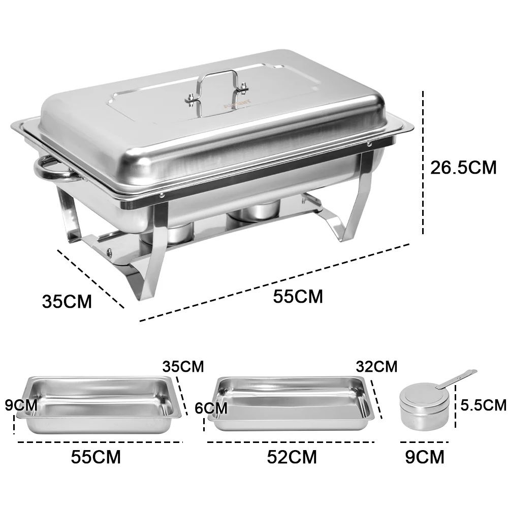 Alston 9L Chafing Dish Set, Premium 410 Stainless Steel Buffet Warmer, Bain Marie Food Server with Fuel Holders & Lid, Stackable Catering Equipment for Hotels, Parties, Weddings & Banquets, Silver - Image 8