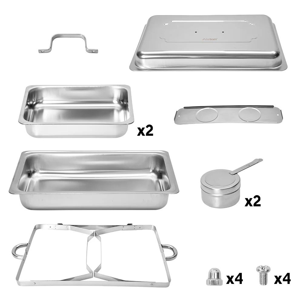 Alston 4.5LX2 Chafing Dish Set, Premium 410 Stainless Steel Buffet Warmer, Bain Marie Food Server with Fuel Holders & Lid, Stackable Catering Equipment for Hotels, Parties, Weddings & Banquets, Silver - Image 2