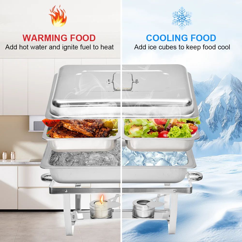 Alston 4.5LX2 Chafing Dish Set, Premium 410 Stainless Steel Buffet Warmer, Bain Marie Food Server with Fuel Holders & Lid, Stackable Catering Equipment for Hotels, Parties, Weddings & Banquets, Silver - Image 4