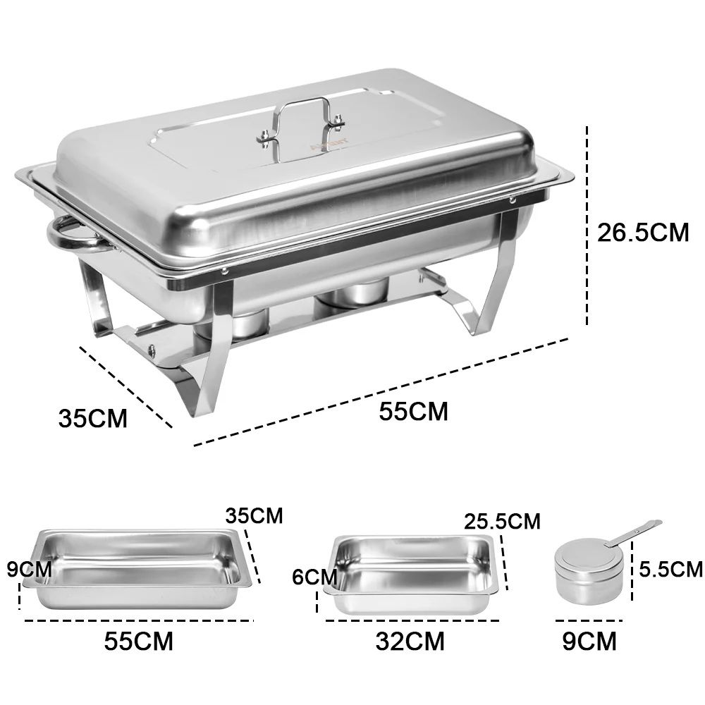 Alston 4.5LX2 Chafing Dish Set, Premium 410 Stainless Steel Buffet Warmer, Bain Marie Food Server with Fuel Holders & Lid, Stackable Catering Equipment for Hotels, Parties, Weddings & Banquets, Silver - Image 8
