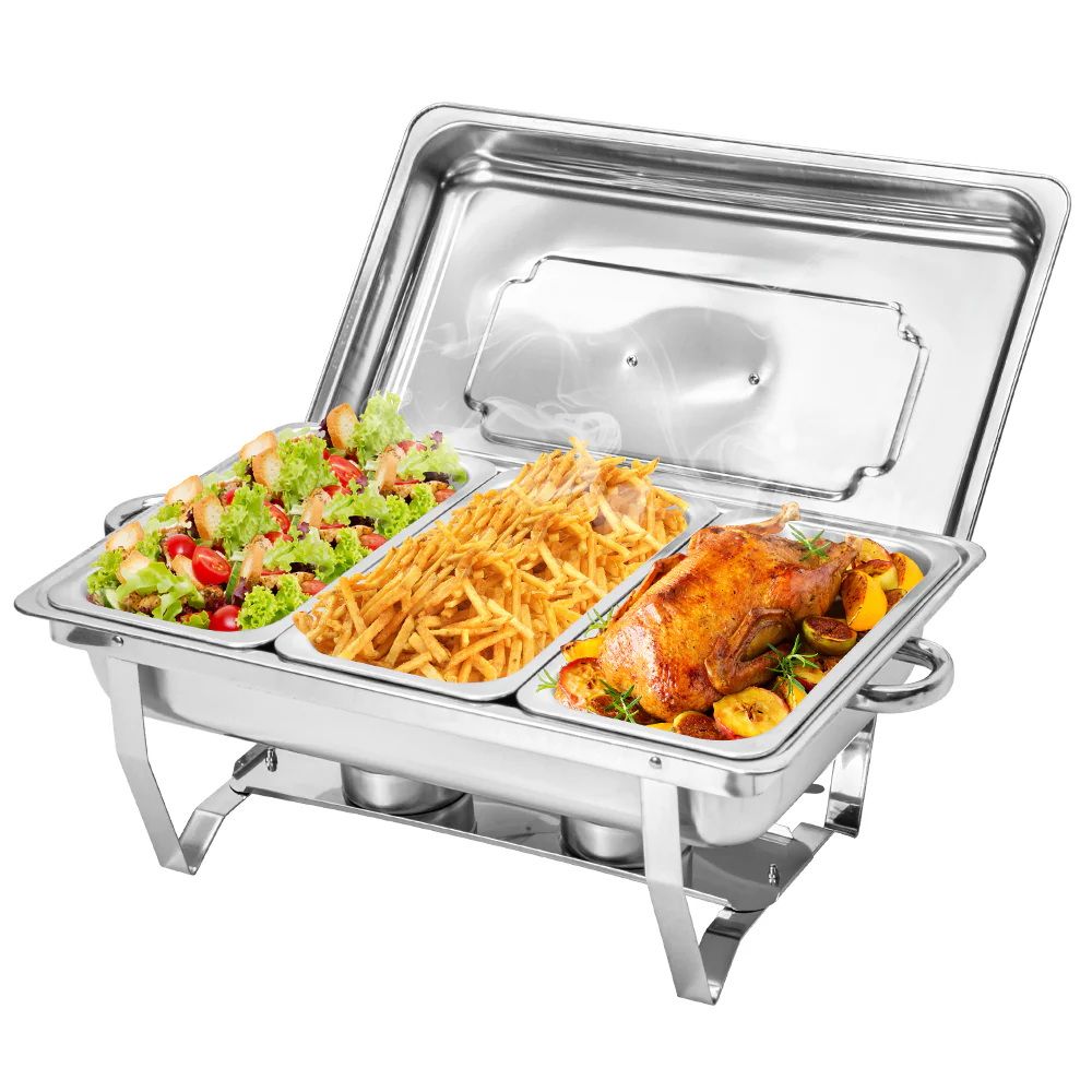 Alston 3LX3 Chafing Dish Set, Premium 410 Stainless Steel Buffet Warmer, Bain Marie Food Server with Fuel Holders & Lid, Stackable Catering Equipment for Hotels, Parties, Weddings & Banquets, Silver - Image 1