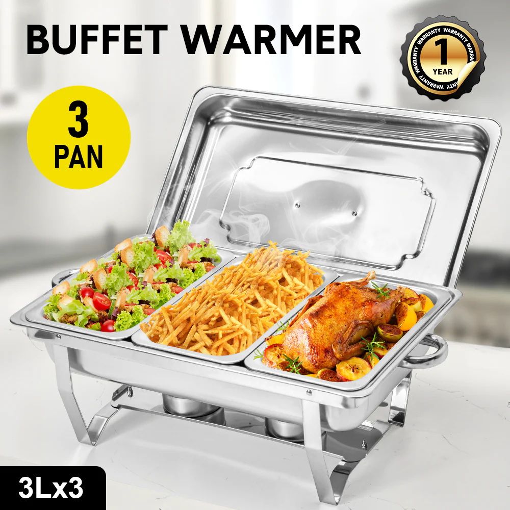 Alston 3LX3 Chafing Dish Set, Premium 410 Stainless Steel Buffet Warmer, Bain Marie Food Server with Fuel Holders & Lid, Stackable Catering Equipment for Hotels, Parties, Weddings & Banquets, Silver - Image 2