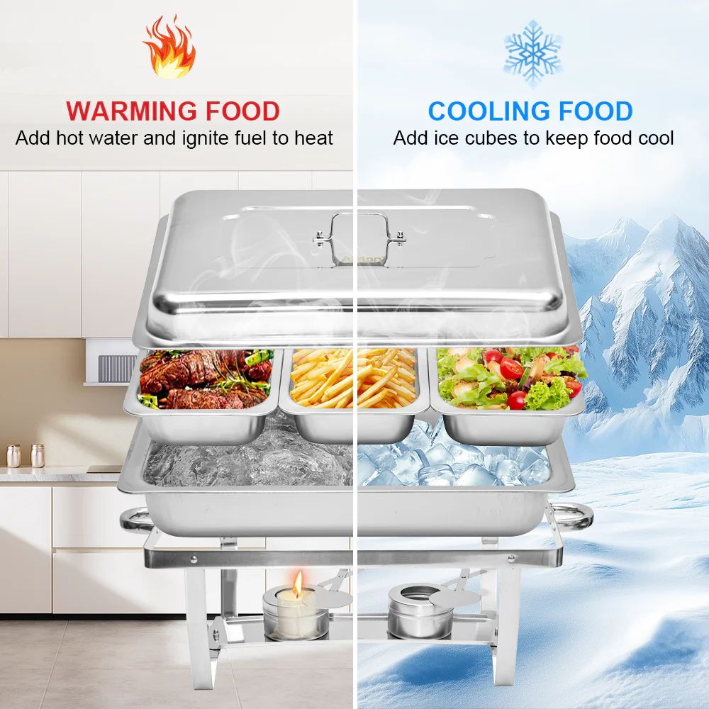 Alston 3LX3 Chafing Dish Set, Premium 410 Stainless Steel Buffet Warmer, Bain Marie Food Server with Fuel Holders & Lid, Stackable Catering Equipment for Hotels, Parties, Weddings & Banquets, Silver - Image 3