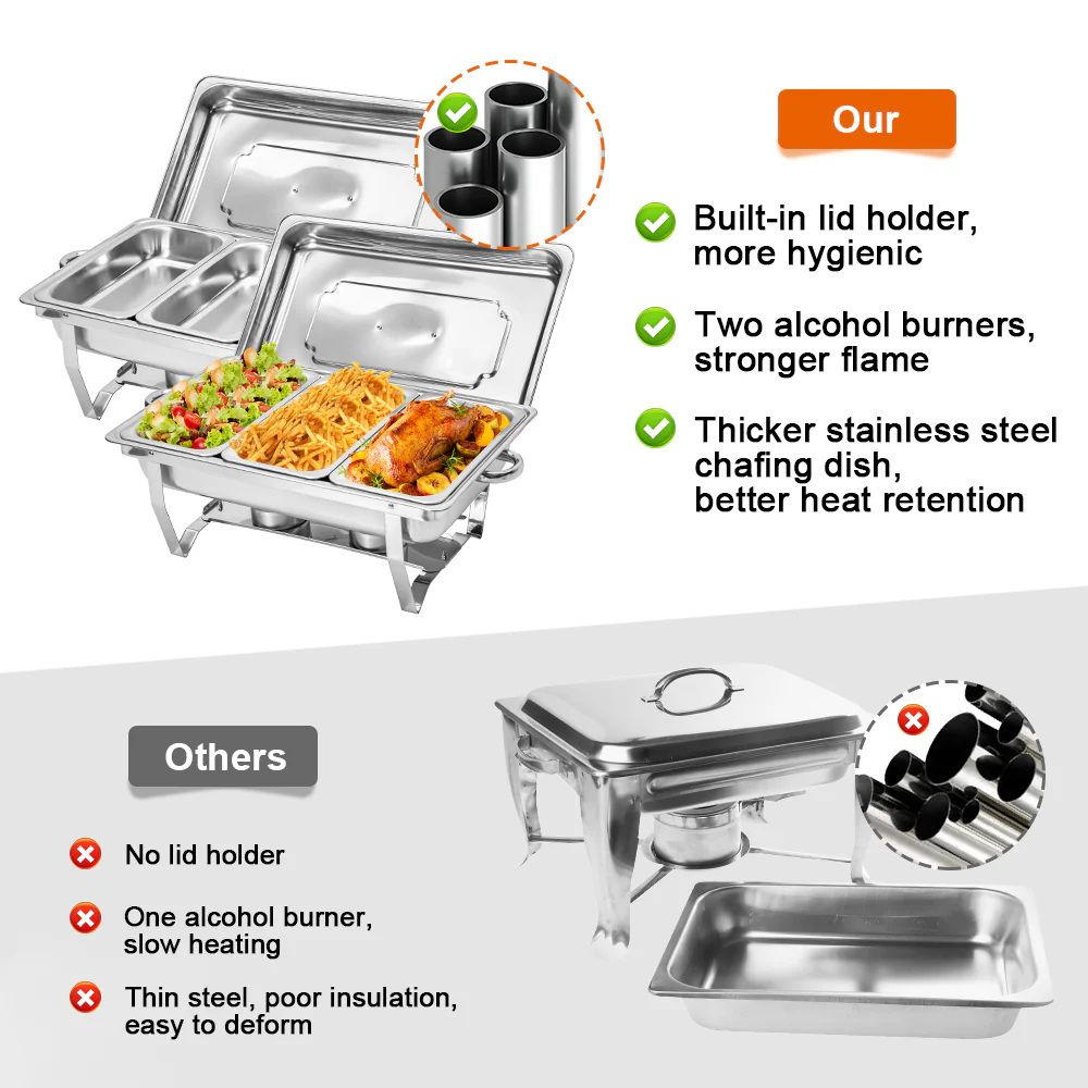 Alston 3LX3 Chafing Dish Set, Premium 410 Stainless Steel Buffet Warmer, Bain Marie Food Server with Fuel Holders & Lid, Stackable Catering Equipment for Hotels, Parties, Weddings & Banquets, Silver - Image 4
