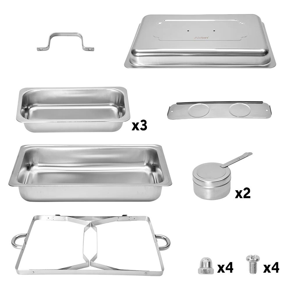 Alston 3LX3 Chafing Dish Set, Premium 410 Stainless Steel Buffet Warmer, Bain Marie Food Server with Fuel Holders & Lid, Stackable Catering Equipment for Hotels, Parties, Weddings & Banquets, Silver - Image 7