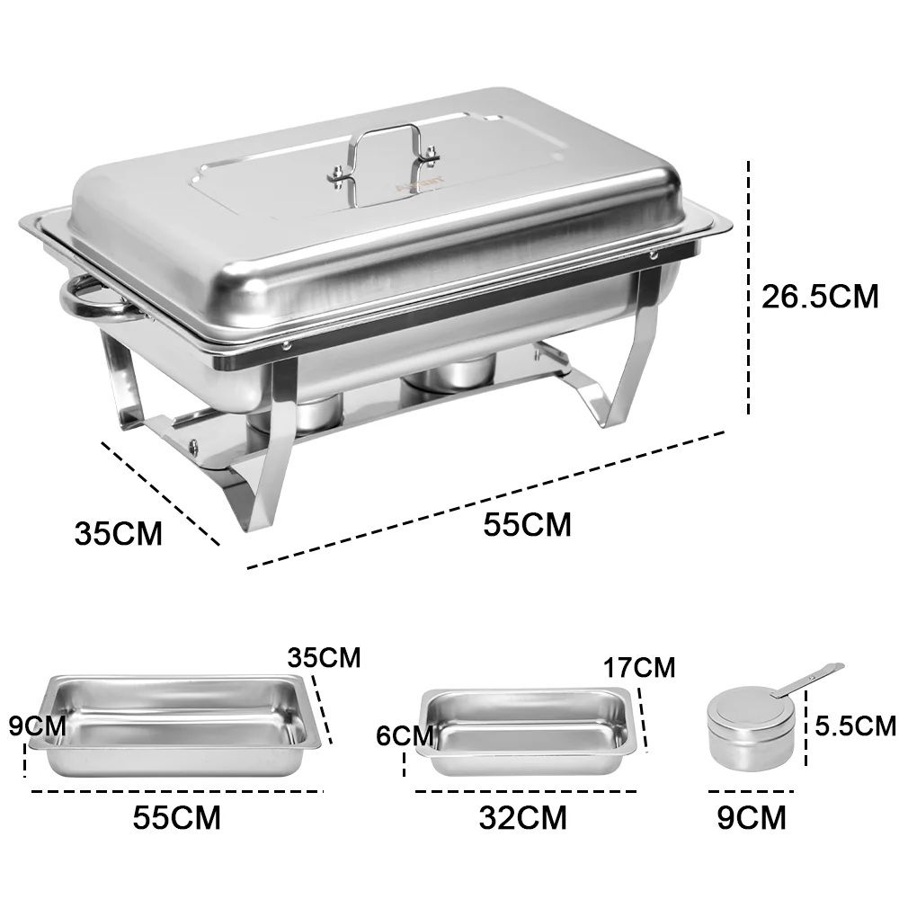 Alston 3LX3 Chafing Dish Set, Premium 410 Stainless Steel Buffet Warmer, Bain Marie Food Server with Fuel Holders & Lid, Stackable Catering Equipment for Hotels, Parties, Weddings & Banquets, Silver - Image 8