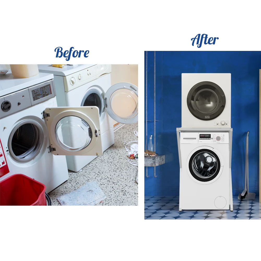 Dryer Stand Over Front Loading Washing Machine, 100kg Heavy Duty Steel Stacking Kit, 102x67x60cm Space Saving Shelf for Small Home, Anti-Slip Rubber Surface, Fits Tumble Dryers & Washers, White - Image 8