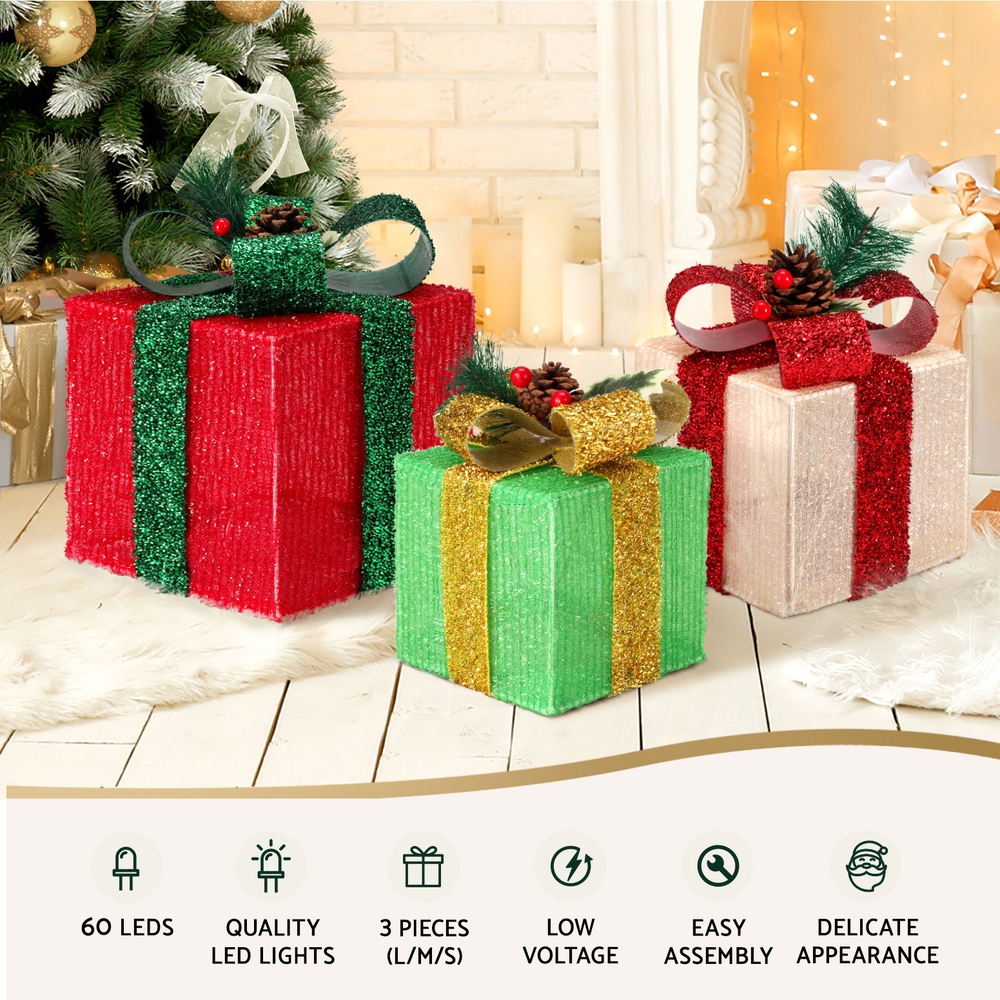 3 PCS Christmas Lights 60 LED Fairy Light Gift Box Jingle Jollys - Image 4